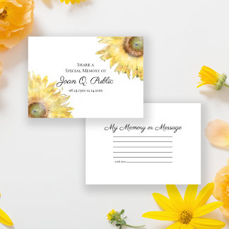 Yellow Sunflowers Share a Memory Funeral  Card