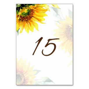 Yellow Sunflowers Simple Rustic Floral Watercolor Table Number