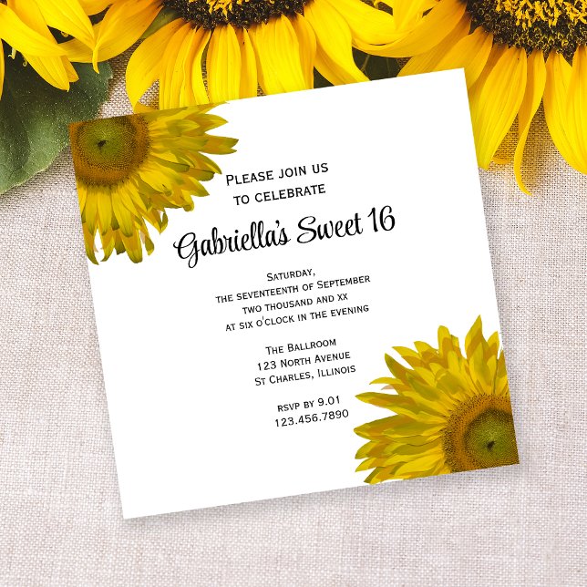 Yellow Sunflowers Sweet 16 Birthday Party Invitation (Creator Uploaded)