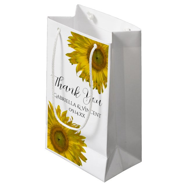 Yellow Sunflowers Thank You Wedding Small Gift Bag (Front Angled)