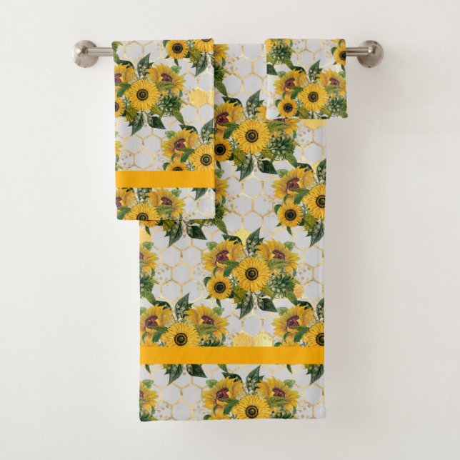 Yellow Sunflowers Towel Set Bathroom (Insitu)