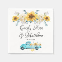 Yellow Sunflowers Turquoise Vintage Truck Wedding