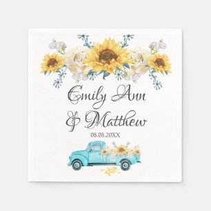 Yellow Sunflowers Turquoise Vintage Truck Wedding Napkin