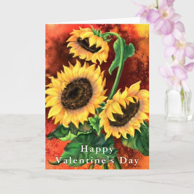Yellow Sunflowers Valentine's Day Card (Orchid)