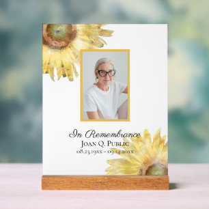 Yellow Sunflowers Watercolor Celebration of Life Acrylic Sign