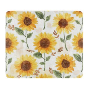 Yellow Sunflowers Watercolor Floral Whimsical Cutting Board