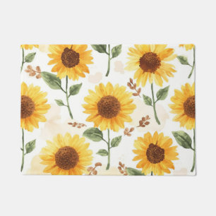 Yellow Sunflowers Watercolor Floral Whimsical Doormat