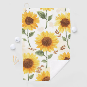 Yellow Sunflowers Watercolor Floral Whimsical Golf Towel