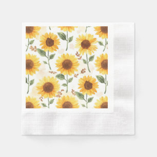 Yellow Sunflowers Watercolor Floral Whimsical Napkin