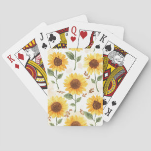 Yellow Sunflowers Watercolor Floral Whimsical Playing Cards