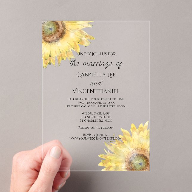Yellow Sunflowers Watercolor Wedding Acrylic Invitations (Insitu (Handheld))