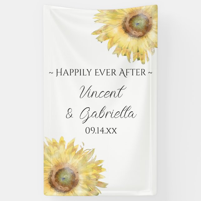 Yellow Sunflowers Watercolor Wedding Banner (Vertical)