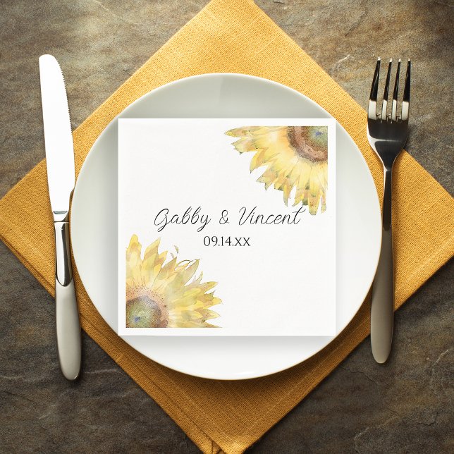 Yellow Sunflowers Watercolor Wedding Napkins (Creator Uploaded)