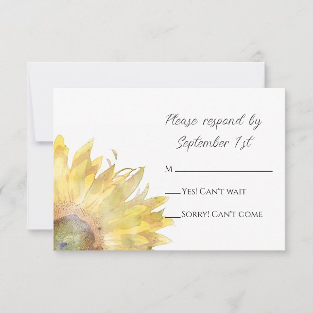 Yellow Sunflowers Watercolor Wedding  RSVP Card (Front)