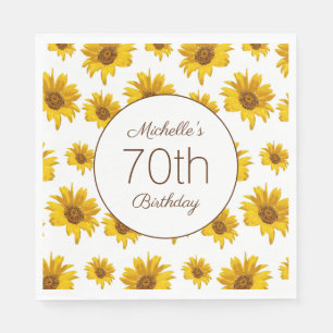 Yellow Sunflowers White 70th Birthday    Napkin