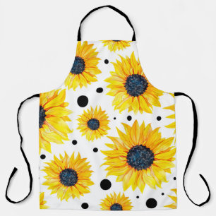 Yellow Sunflowers White Background Pattern Apron