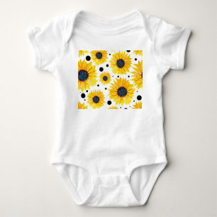 Yellow Sunflowers White Background Pattern Baby Bodysuit