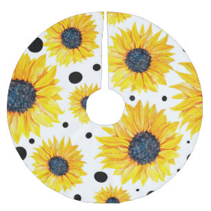 Yellow Sunflowers White Background Pattern Brushed Polyester Tree Skirt