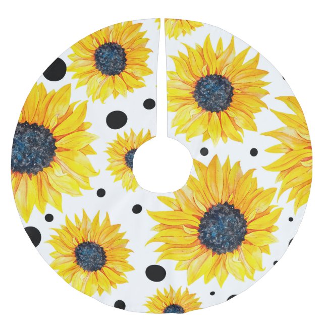 Yellow Sunflowers White Background Pattern Brushed Polyester Tree Skirt (Front)