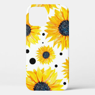 Yellow Sunflowers White Background Pattern iPhone 12 Case