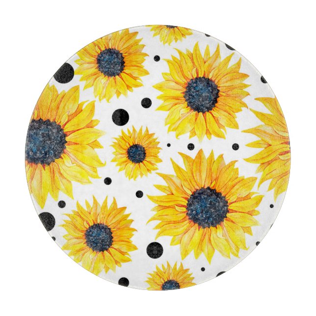 Yellow Sunflowers White Background Pattern Cutting Board (Front)