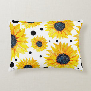 Yellow Sunflowers White Background Pattern Decorative Cushion