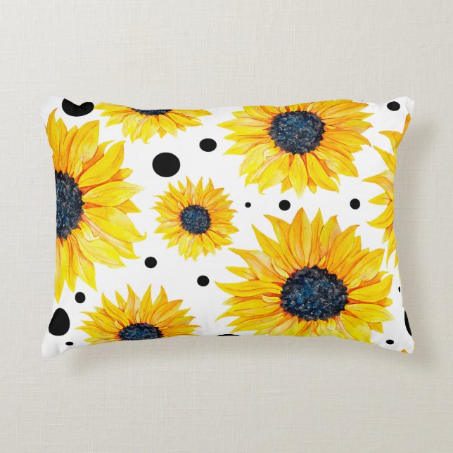 Yellow Sunflowers White Background Pattern Decorative Cushion (Front)
