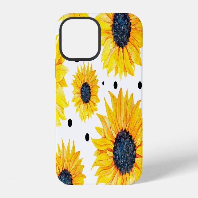 Yellow Sunflowers White Background Pattern iPhone Case (Back)