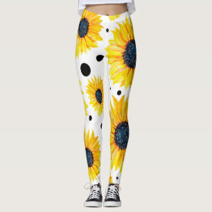 Yellow Sunflowers White Background Pattern Leggings