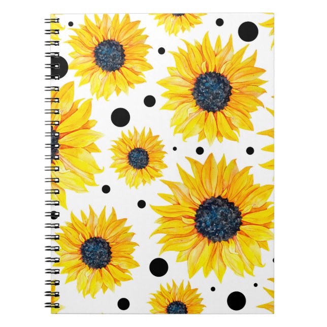 Yellow Sunflowers White Background Pattern Notebook (Front)