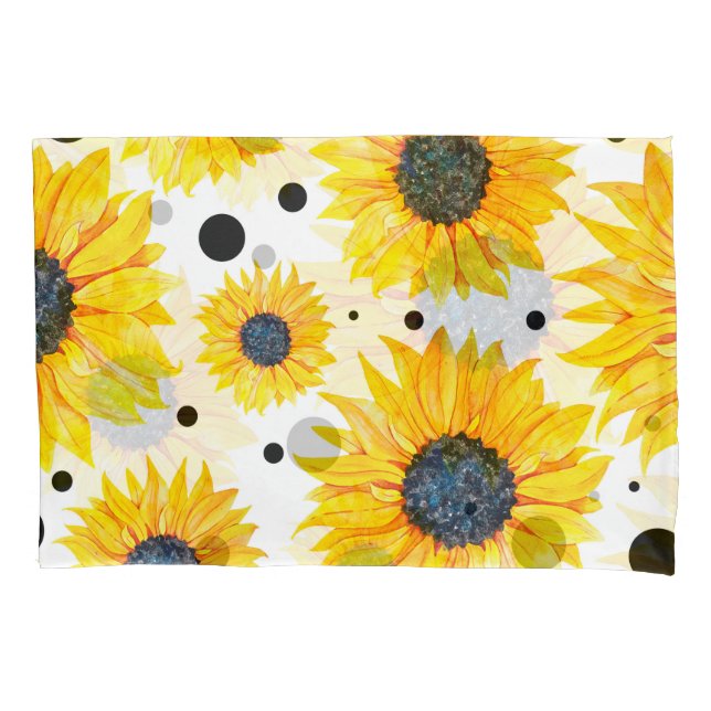 Yellow Sunflowers White Background Pattern Pillowcase (Front)