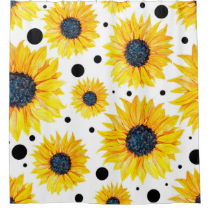Yellow Sunflowers White Background Pattern Shower Curtain