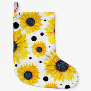 Yellow Sunflowers White Background Pattern Small Christmas Stocking