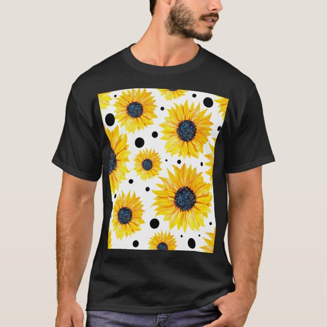 Yellow Sunflowers White Background Pattern T-Shirt (Front)