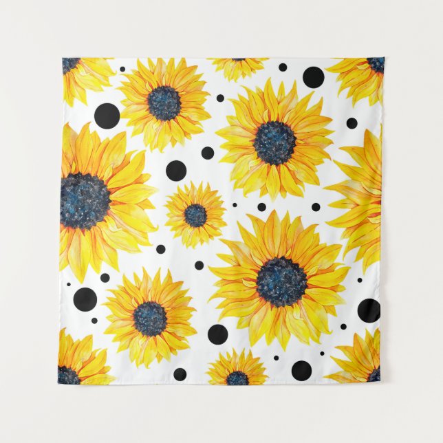 Yellow Sunflowers White Background Pattern Tapestry (Front)