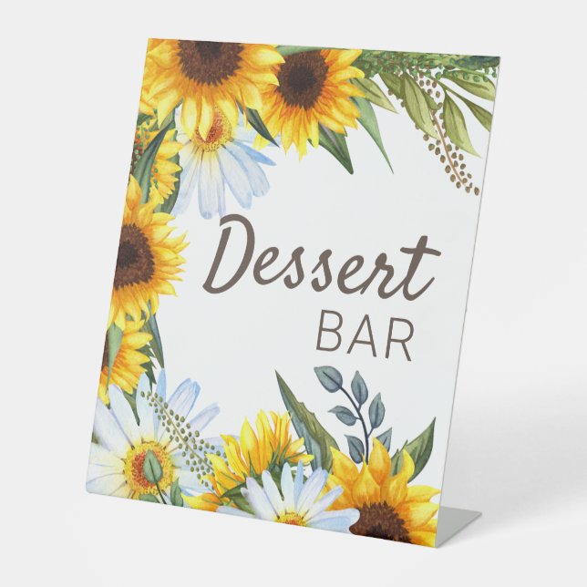 Yellow Sunflowers White Daisies Dessert Bar Pedestal Sign (Front)