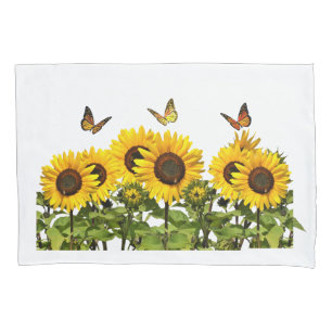 Yellow Sunflowers with Butterflies Floral  Pillowcase