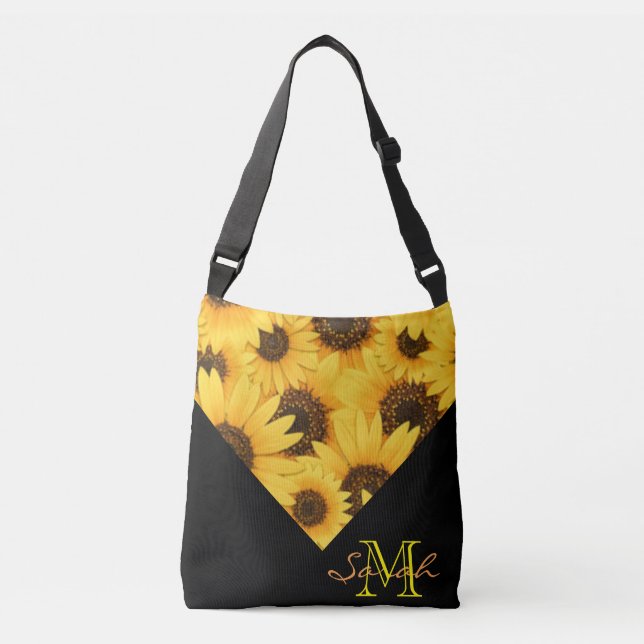 Yellow Sunflowers With Monogram Crossbody Bag (Front)