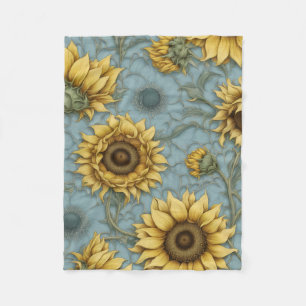 yellow sunflowers with pale blue background fleece blanket