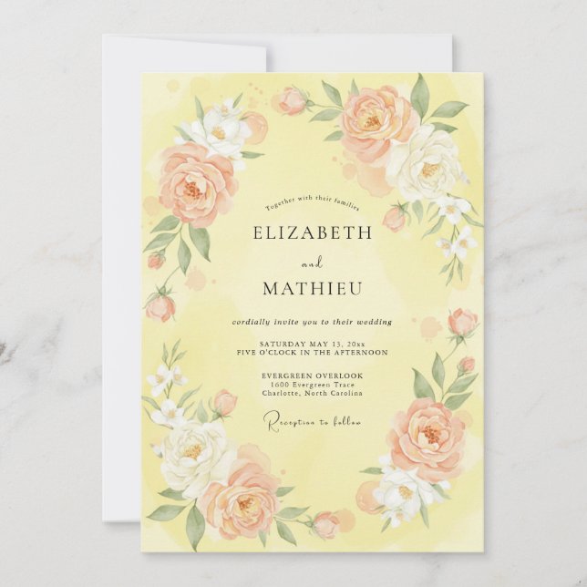 Yellow Sunny Botanical Spring Wedding Invitation (Front)