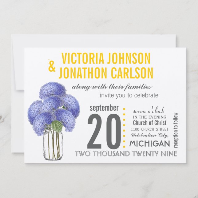 Yellow Sunny Elegance Photo Lavender Hydrangea Invitation (Front)