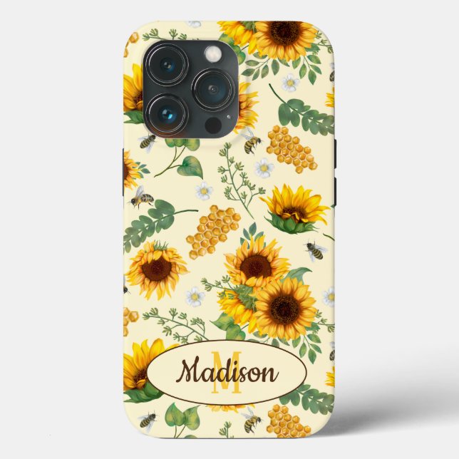Yellow Sunny Painted Garden Sunflowers Honey Bees Case-Mate iPhone Case (Back)