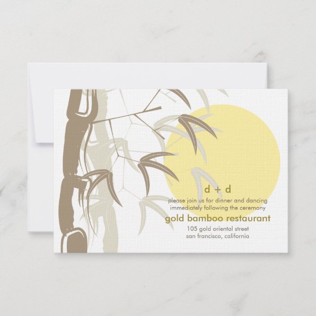 Yellow Sunrise Bamboo Zen Wedding Reception Invitation (Front)