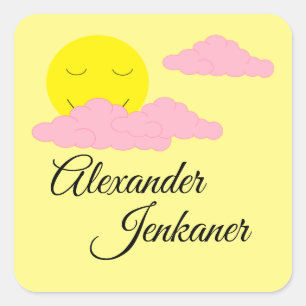 Yellow Sunrise with 3 Pink Clouds:  Square Sticker
