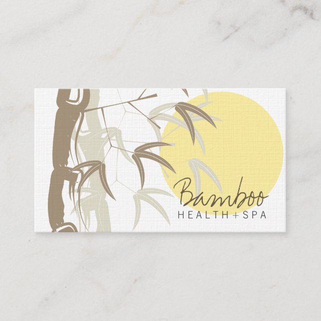 Yellow Sunrise Zen Oriental Bamboo Leaves Asian Business Card (Front)