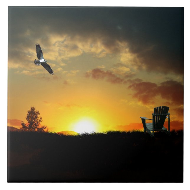 Yellow Sunset Grassy Meadow Ceramic Tile (Front)