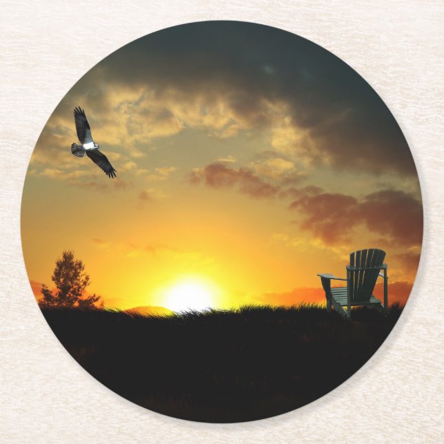 Yellow Sunset Grassy Meadow Paper Coaster (Front)