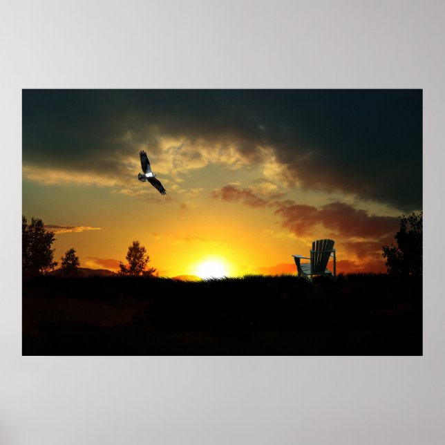 Yellow Sunset Grassy Meadow Poster (Front)