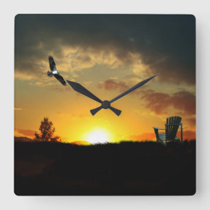 Yellow Sunset Grassy Meadow Wall Clock