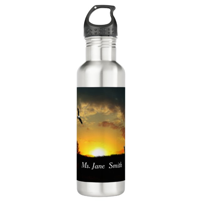 Yellow Sunset Grassy Meadow Water Bottle (Front)